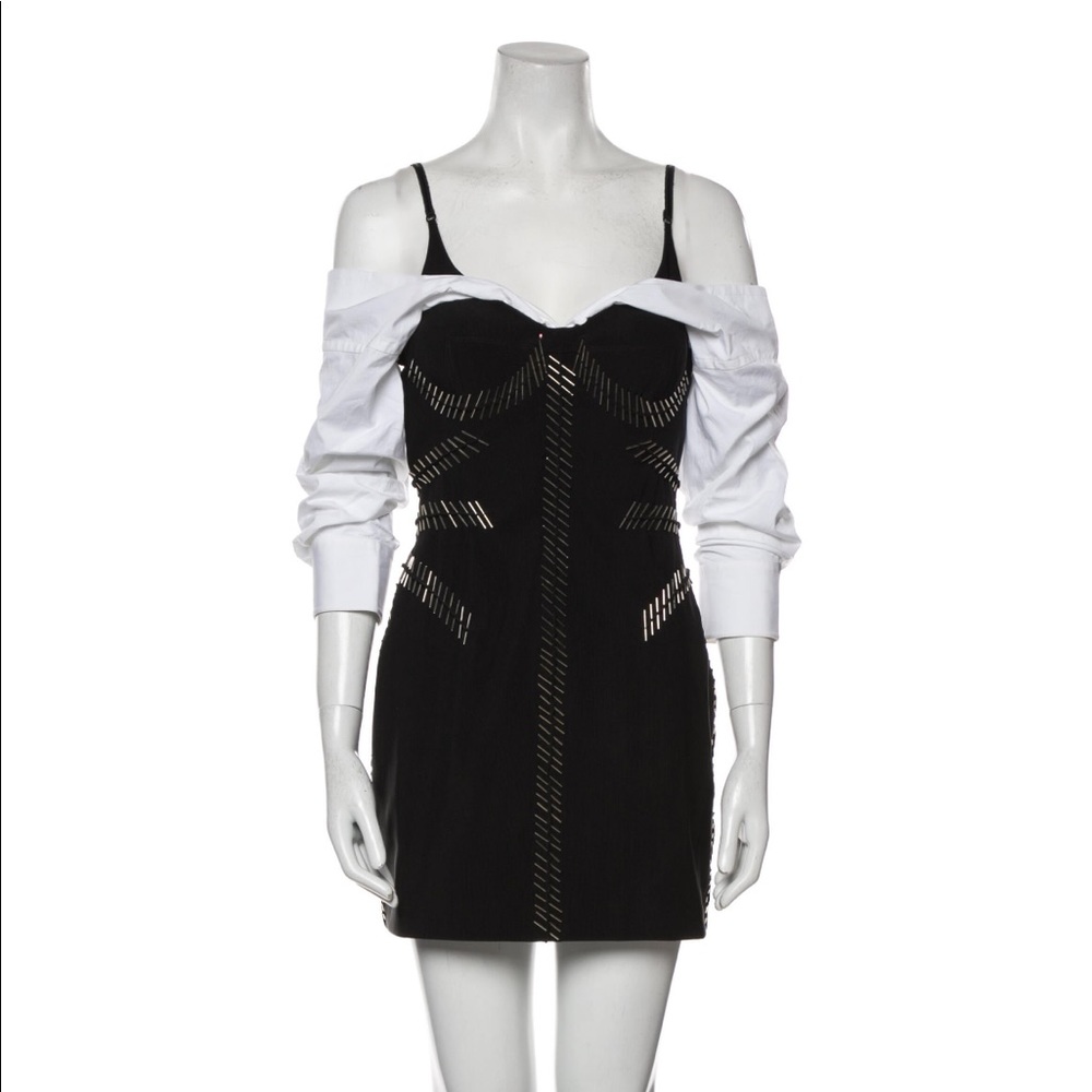 Alexander Wang off shoulder black dress spikes